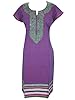 Indian Tunic Dress Kurta Neck Embroidery Cotton Long Kurti (Chest: 46", Purple)