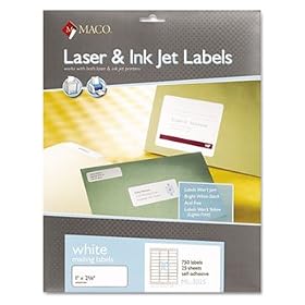 Maco ML3025 - White All-Purpose Labels, 1 x 2-5/8, 750/Box-MACML3025