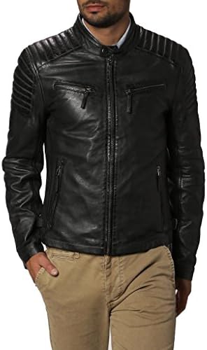 Leather4u Men's Lambskin Leather jacket KL658 XXXL Black