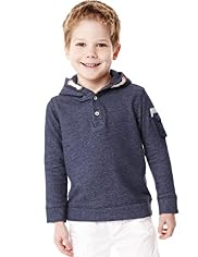 Cotton Rich Hooded Button Neck Sweat Top