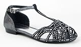 Breckelles BLING-21 Bamboo LYNNA-14 Studded Rhinestone T-Strap Flat Sandal