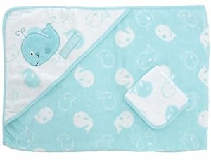 Baby Hooded Towel and Washcloth Set - Whale (Blue)