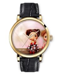 SPRAWL Aanalog Fashion Series Gold Ladies Watches of Genuine Black Leather Strap,Unique Wrist Watch for Women Girls Designed with cute dolls