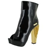 HIGHEST HEEL Rachel Womens Dancer Stripper Shoes Boots Booties Black Patent Gold Chains 5" Heel
