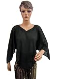 Bollywood Fashion Off Shoulder Top Black Cotton Poncho Tops for Women
