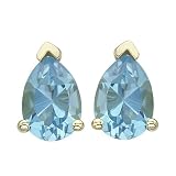 14K Yellow Gold 5 x 7 MM Teardrop Shaped Blue Topaz Earring Studs