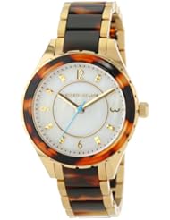 Kenneth Jay Lane Womens KJLANE-2202  Mother-Of-Pearl Dial Gold Ion-Plated Stainless Steel and Brown Tortoise Resin Watch