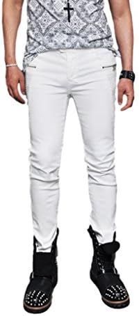 GuyLook Mens Body-skimming Real Skinny White Biker-Jeans 184 W31(Label-L/34) White
