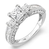 14kWhiteGoldPrincess&RoundDiamondLadiesSemiMount3stoneEngagementBridalRing(1.65cttw,G-HColor,SI-IClarity)Centernotincluded