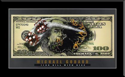 Michael Godard, "$100 Bill with Dice" FRAMED ART 24x40