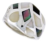 Sterling Silver Freeform Ring, w/ Natural Black & White Shell Inlay, 3/4 (19mm) wide