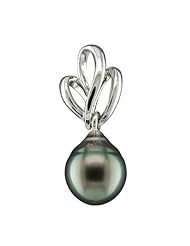 Sterling Silver Fleur de Lis Pendant with Black Tahitian Drop Pearl in Gift Box