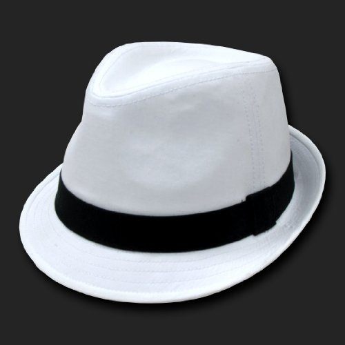 DKY White & Black Basic Woven Fedora Hat Hats Size Lg/XL