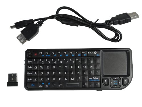 3-in-1 Rii Mini Wireless Keyboard Tiny Wireless Keyboard 2.4GHz Multimedia Handheld Keyboard with Built-in Touchpad Laser Pointer (Black)