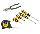 Rolson Outils à Main Set de 6 Pièces, 4x Jeu de Tournevis (5mm Fente, 6mm Fente, Philips Croix Tête PH1, PH2), et Pinces Universelles (8