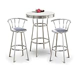 Chrome Bar Table & 2 Chrome 29" Glitter Silver Vinyl Seat Barstools