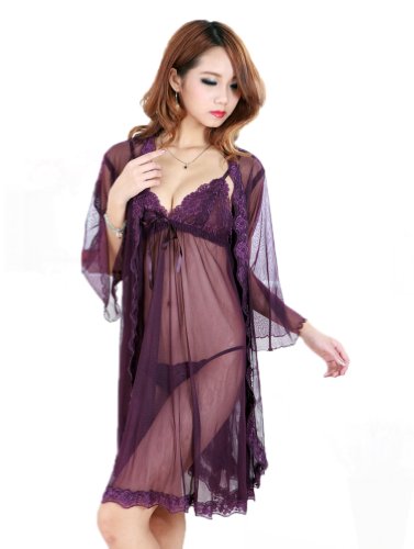 Leegoal lace sexy lingerie three-piece jacket+babydoll+…