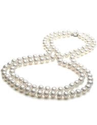 Topearl Sterling Silver 7-8mm Round White Pearl Double Strands Necklace