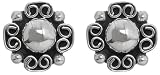 Sterling Silver Oxidized Flower Clip On Earrings W/ Dome Center