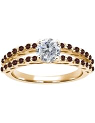 1.32 Ct Round H/I Diamond Red Garnet 925 Yellow Gold Plated Silver Ring