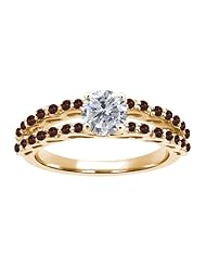 1.32 Ct Round H/I Diamond Red Garnet 14K Yellow Gold Ring