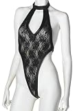 Allure Leather Lace and Leather Teddy, One Size, Black