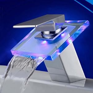 Luxus LED Wasserhahn Waschtischarmatur Armatur Wasserfallarmatur Chrom