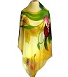 SilkNOW Hand Painted Yellow and Cream 100% Silk Chiffon Georgette Scarf with Beautiful Multi Colored Floral Pattern