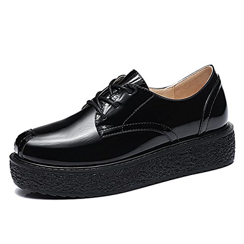 Guciheaven Women's Enticing Round Mouth Thick Heel Patent PU Patch Oxfords