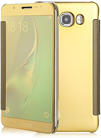 Samsung Galaxy J7 Case, Xiangtian PC Luxury View Mirror Flip Case For Samsung Galaxy J7 2016 (Gold)