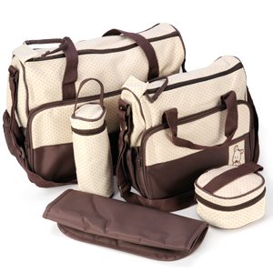 Set 5 kits Bolsa de Mama Para Bebe Biberon Bolso/Bolsa/Bolsillo Maternal Bebé para carro carrito biberón colchoneta comida pañal de color marrón