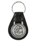 St Christian Key Ring - Genuine Leather and Pewter Saint Christopher Key Chain