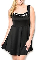 Plus Size Jeweled Flared-Skirt Polyester/Spandex  Dress