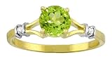 0.85 Carat (ct, cttw, ctw) Round Genuine Peridot & Diamond 14k Gold Engagement Ring