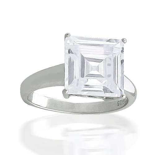 Bling Jewelry Sterling Silver 4.4 ct Asscher CZ Solitaire Engagement Ring
