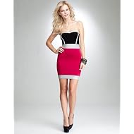 bebe Strapless Sweetheart Colorblock Lurex Dress