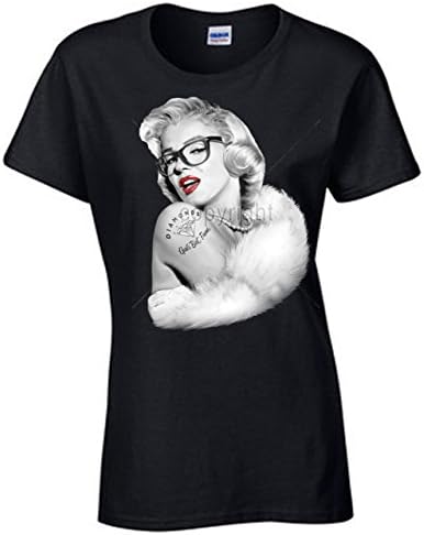 U.S. Custom Ink Women's Marilyn Monroe Nerdy Glasses Black T-Shirt (X-Large)