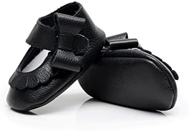 R&amp;V 0-24M Infant Girls Moccasins 100% Real Leather Soft Sole Bowknot Toddler Girl Shoes Princess Firstwalkers (Inner Length: 14cm(18-24M), Black)