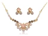 Golden Tone Stem less Clovers Swarovski Crystal Element Earring Necklace Set