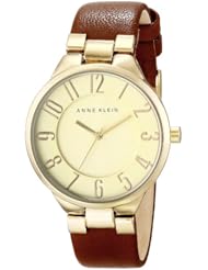 Anne Klein Womens AK/1618CHBN Gold-Tone Easy-to-Read Dial Brown Leather Strap Watch