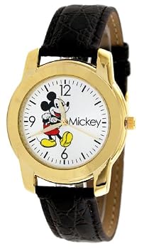 Disney #MCK622 Men's Gold Tone Mickey Mouse Brown Leather Strap Watch