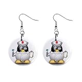 Cartoon Nurse Penguin Dangle Button Earrings Jewelry 1 inch Round 12794615
