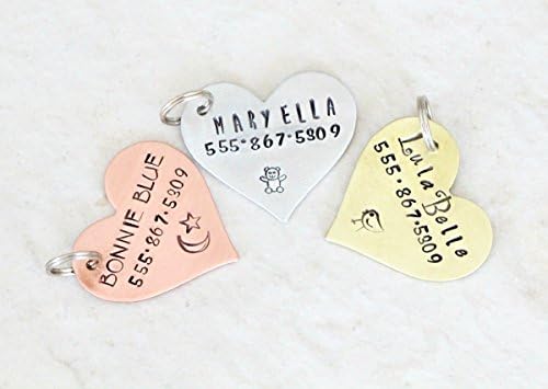 Heart pet tag or personalized key chain hand stamped not engraved with your choice of fonts and designer stamps.