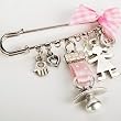 Baby Girl Evil Eye Charm Safety Diaper Pin Brooch Hamsa Khamsa (Pink)