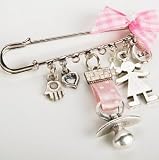 Baby Girl Evil Eye Charm Safety Diaper Pin Brooch Hamsa Khamsa (Pink)