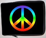 Rainbow Peace Sign on Black Laptop Sleeve - Note Book sleeve - Apple iPad - Apple iPad 2 - Apple iPad 3 - Android sleeve - can be used for for Fujitsu, Kindle, Samsung, Dell, Acer, ASUS Eee PC, Gateway, HP, Sony, Compaq, IBM, Mac, Sharp, Toshiba models - Unisex - Ideal gift for all occassions!