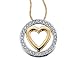 Diamond Heart Circle Pendant 1/5 Carat (ctw) in White and Yellow Gold with Chain