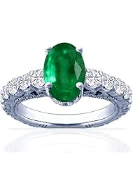 Platinum Oval Cut Emerald Ring With Sidestones
