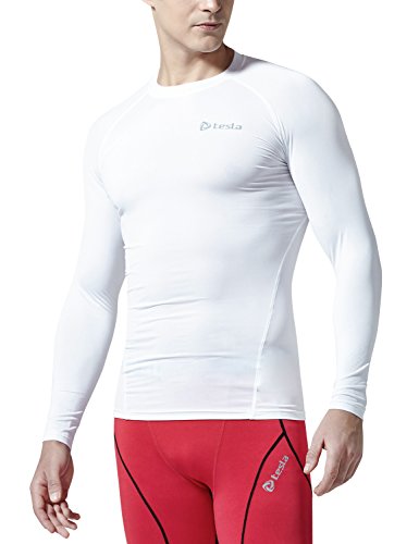 CLSL TM-R11-WHTZ_Medium j-RAL Tesla Men's Cool Dry Compression Baselayer Long Sleeve Baselayer T Shirts R11