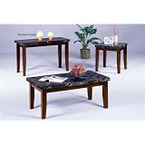 3 Pc Dark Marble Top Coffee Table & End Table Set